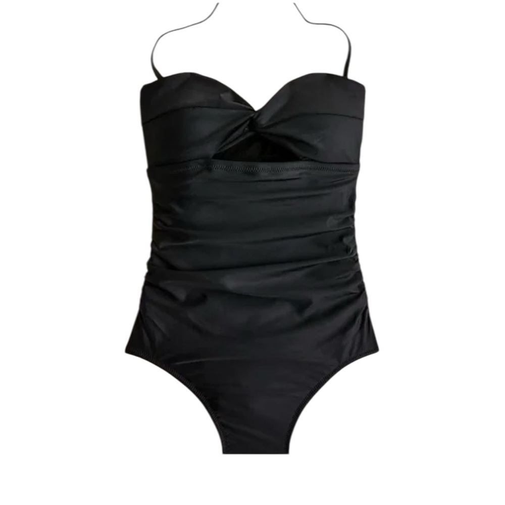 J Crew Black Long Torso Ruched Cutout One Piece Womens Size 6 - Picture 3 of 8